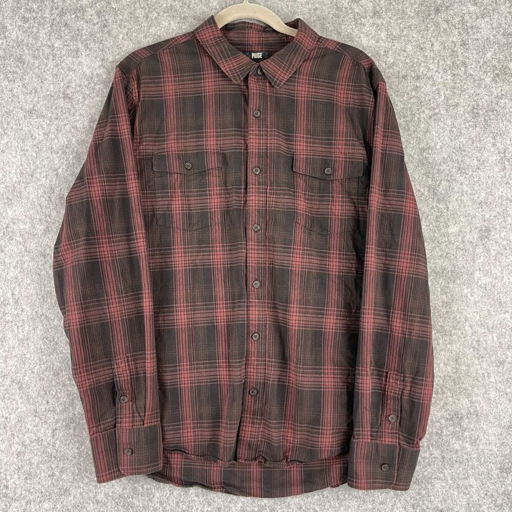 Paige Everette Shirt Mens XL Red‎ Black Plaid Long Sleeve Button Up Preppy